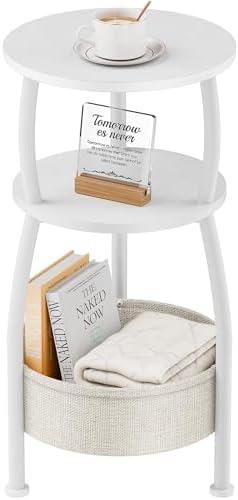 Small Round Side Table for Living Room with Storage Basket, 11.81in by designyourhome