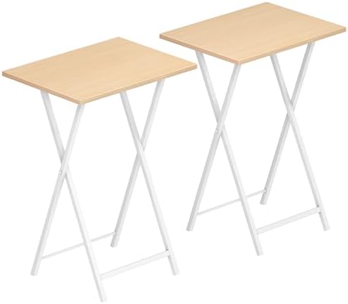 HOOBRO Folding TV Tray Tables, Set of 2 Side Table for Small Space, Industrial Snack Tables for Eating at Couch, Stable Metal Frame, Easy Assembly, Space Saving, Natural and White WN25BZ01 by HOOBRO