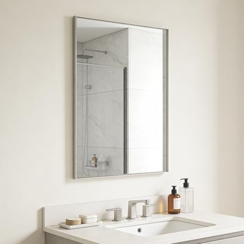 Bathroom Mirror for Wall, 36x24 Inch Framed Vanity Mirror Brushed Nickel by Ruomeng
