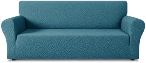 ZNSAYOTX 1 Piece Stretch Sofa Covers for 3 Cushion Couch (72"-90"), New Plaid Couch Cover with Non-Slip Buckle for Dog Pets, Ultimate Soft Cozy Washable Sofa Slipcover Form Fit Protector, Teal by ZNSAYOTX