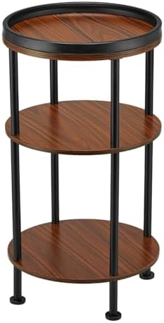 Side Table, Small Round Side Table for Small Spaces, 3-Tier Round Accent Table Slim Side Table, Modern Sofa End Table Corner Table for Living Room Bedroom Nightstand (Classic, Cherry) - Image 4