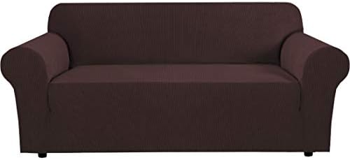 H.VERSAILTEX Stretch Couch Covers for 3 Cushion Couch Sofa Pet Friendly Soft Covers for Couches Feature Thick Checked Jacquard Fabric with Elastic Bottom, Sofa Large - Chocolate by HVERSAILTEX