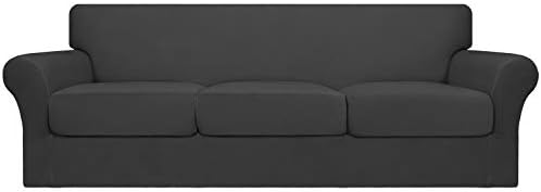 Easy-Going 4 Pieces Oversized Stretch Soft Couch Cover for Dogs - Washable Sofa Slipcover for 3 Separate Cushion Couch - Elastic Furniture Protector for Pets, Kids Dark Gray by Easy-Going
