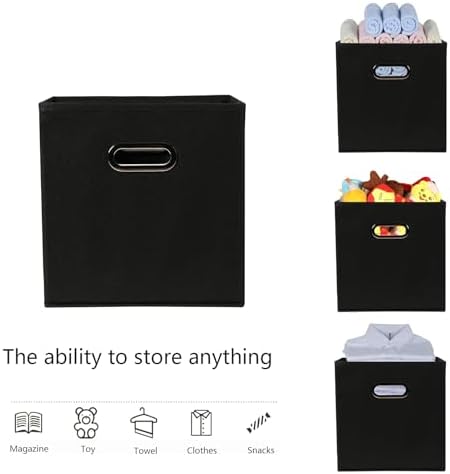 Fabric storage bins Cubes, Fabric Cube Organizer with Handle, Foldable Cube Bins for Cloth or Accessary Storage, 11x11x11, Set of 8, (Black) - Image 3