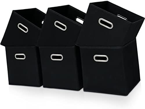 Black Fabric Cubby Storage Bins,13x13x13 Inches ,Cube Organizer Bin Foldable Storage Boxes with Dual Handles Fabric Organizer Box and collapsible Storage basket,Set of 6,Black by Yunkeeper