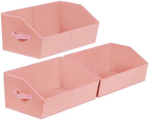 Homsorout Closet Baskets for Shelves Trapezoid - Decorative Storage Baskets with Handle, Closet Bins for Organization, Shelf Storage Bins for Clothes, Books, Home, Office, 3 Pack, Pink by Homsorout