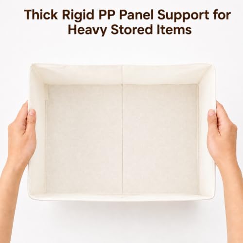 3-Pack Closet Storage Bins, Foldable Fabric Storage Baskets, Beige - Image 5