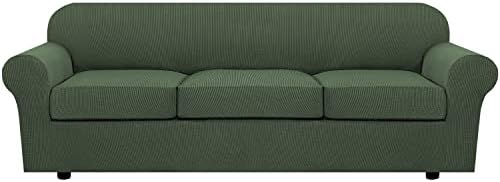 H.VERSAILTEX 4 Piece Stretch Sofa Covers for 3 Cushion Couch Covers for Living Room Furniture Slipcovers (Base Cover Plus 3 Seat Cushion Covers) Thicker Jacquard Fabric (XL Sofa, Bronze Green) by HVERSAILTEX