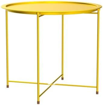 Garden 4 you End Table 2 PCS Metal Side Table Yellow Round Folding Tray Cyan Sofa Small Accent Fold-able Table, Round End Table Tray, Next to Sofa Table, Snack Table for Living Room and Bed Room - Image 4