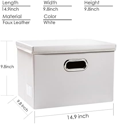 PRANDOM Collapsible Storage Bins with Lids [3-Pack] Leather Fabric Foldable Storage Boxes Organizer Containers Baskets Cube with Cover for Bedroom Closet Office Nursery White (14.9x10.8x10) - Image 4