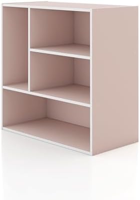 Homes: Inside + Out Apexa 4-Vertical Storage Organizer Shelves, Stackable Wood Bookcase for Organization, Dorm Teen Room Decor & Home Office, Light Pink by HOMESInsideOut