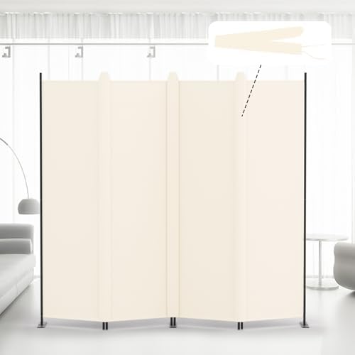 Kokorona 4 Panel Room Divider, 6FT Tall Folding Privacy Screen Wall Dividers, Portable Privacy Screen Freestanding Room Divider for Room Separation, Included - Cover Strips, Beige, 88''W x 71''H by Kokorona