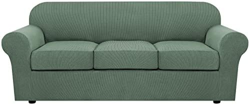 H.VERSAILTEX 4 Piece Stretch Sofa Covers for 3 Cushion Couch Covers for Living Room Furniture Slipcovers (Base Cover Plus 3 Seat Cushion Covers) Upgraded Thicker Jacquard Fabric (Sofa, Loden Frost) by HVERSAILTEX