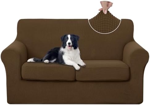 U-NICE HOME 3 Pieces Stretch Loveseat Couch Cover, Brown by U-NICEHOME