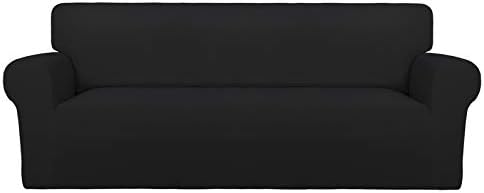 PureFit Stretch Oversized Couch Covers Fleece Sofa Slipcovers Black by PureFit