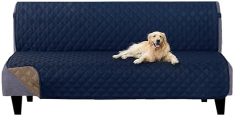 U-NICE HOME Futon Sofa Covers 68''Armless Couch Cover, Navy/Taupe by U-NICEHOME