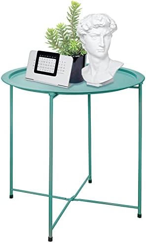 Garden 4 you End Table Metal Side Table Green Round Folding Tray Cyan Sofa Small Accent Fold-able Table, Round End Table Tray, Next to Sofa Table, Snack Table for Living Room and Bed Room by Garden4you