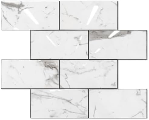 STICKGOO Subway Tile Peel and Stick Backsplash, Glossy White Marble PVC Self Adhesive Tile Backsplash, Stick on Tile for Kitchen and Bathroom(10 Sheets) by STICKGOO