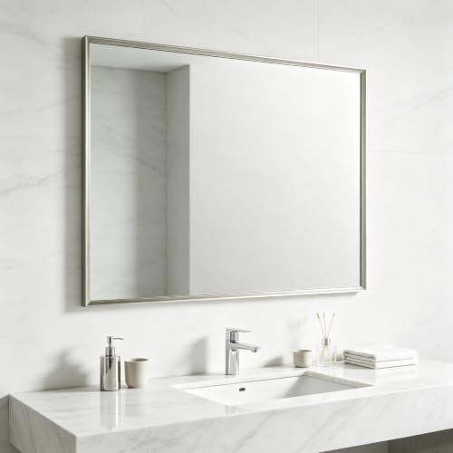 Bathroom Mirror for Wall, 40x30 Inch Framed Vanity Mirror Brushed Nickel by Ruomeng