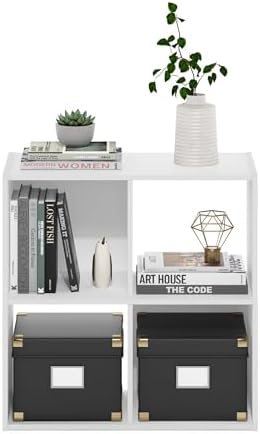 Furinno PELLI Book Shelf, 4-Cube Bookshelf with Open & Closed Back Cubes, 2 x 2 Storage Organizer Cabinet, 11.6 x 24.2 x 24.2, for Living Room, Bedroom, Home Office, White - Image 4