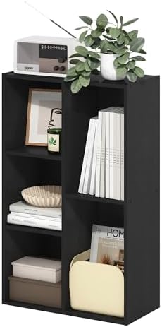 Furinno LUDER Book Shelf, 5-Cube Bookshelf, Reversible Bookcase, 9.4 x 19.5 x 31.5, Easy Assembly, for Living Room, Bedroom, Home Office, Blackwood by Furinno-FitsYourSpaceFitsYourBudget