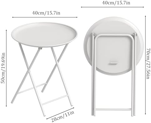 Garden 4 you Folding TV Tray Table, Metal Round Side Table, White Dinner Table with Metal Frame, Modern Outdoor Tray Table for Living Room, Bedroom, Patio & Small Spaces, 2 Packs - Image 3