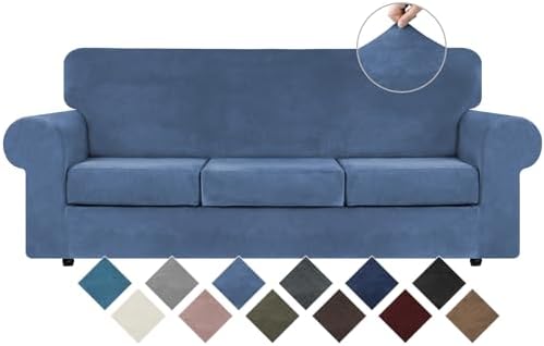 WEERRW 4 Pieces Couch Cover for Sofa Velvet Slipcovers Washable, Light Blue by WEERRW