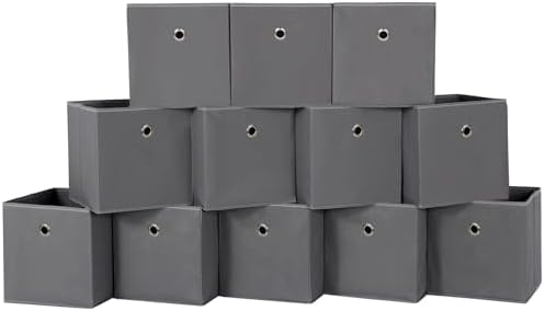 Foldable Storage Cubes Bins ,11 Inch Cloth Storage Cube Fabric Storage Box Cubes Organizer Baskets with Dual Handles for Home Organizer Set of 12 (Grey) by NieEnjoy