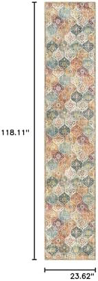 Lahome Moroccan Washable Runner Rug 2x10, Kitchen Runners for Hallways Rubber Backing Ultra-Thin Vintage Hallway Rug Non-Slip Carpet for Entryway Bedroom Laundry Room Elise, Cream/Multi - Image 2