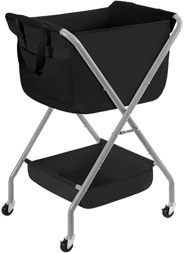STORAGE MANIAC Collapsible Laundry Cart with Wheels 35.6"H Removable Canvas Bag Rolling Laundry Hamper Clothes Basket with Wheels, Sturdy Steel Frame Folding for Small Narrow Space Easy Storage, Black by STORAGEMANIAC
