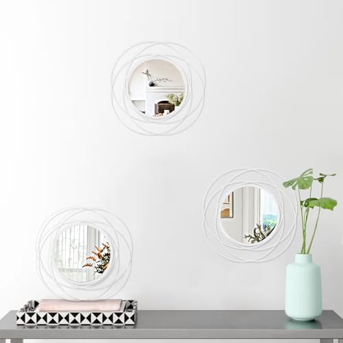 3 Pack Circle Mirror Wall Decorative Metal Wall Mirror, Art Small Round Wall Home Mirror, Decor Living Room Bedroom Bathroom Entryway 12" White - Image 2