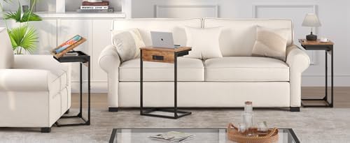 sthmec C Shaped End Table with Charging Station, 45° Tiltable Adjustable Flip Top Table with Storage,Small C Table for Small Spaces,Slide Under Couch Sofa Bedside Table for Living Room,Rustic Brown - Image 7