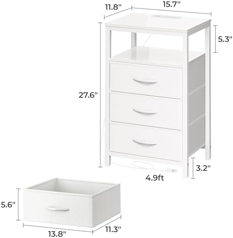 Huuger Nightstands Set of 2, Nightstand with Charging Station,Bedside Table - Image 7