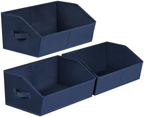Homsorout Closet Baskets for Shelves Trapezoid - Decorative Storage Baskets with Handle, Closet Bins for Organization, Shelf Storage Bins for Clothes, Books, Home, Office, 3 Pack, Navy Blue by Homsorout