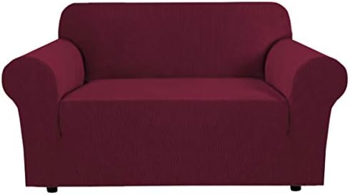 H.VERSAILTEX Stretch Couch Cover Loveseat Covers for 2 Cushion Couch Loveseat Slipcover|Sofa Cover for Love seat 1 Piece, Textured Checked Jacquard Fabric(58'-70' Wide, Burgundy Red) by HVERSAILTEX