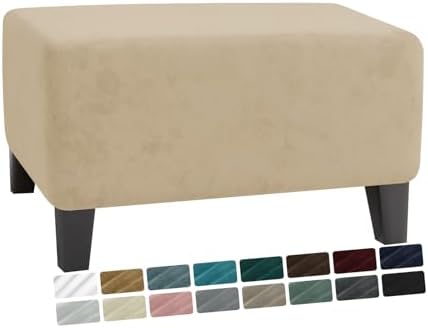 MAXIJIN Velvet Ottoman Slipcover Small Stretch Square Rectangle Footstool Slipcover Folding Storage Ottoman Covers for Living Room with Elastic Bottom (Ottoman Small, Camel) by MAXIJIN