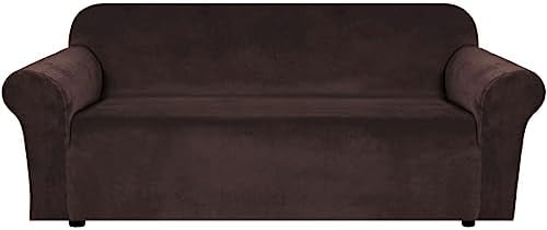 H.VERSAILTEX Stretch Velvet Sofa Covers Large Couch Covers Sofa Slipcovers Furniture Protector Soft with Non Slip Elastic Bottom, Feature Thick Comfy Rich Velour (Extra Wide Sofa 98"-105", Chocolate) by HVERSAILTEX