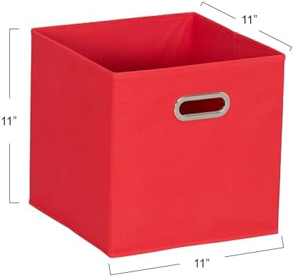 Household Essentials Foldable Fabric Storage Cubes 6-Pack – 11x11x11 Stackable Non-Woven Bins with Chipboard Sides & Grommet Handles – Closet, Shelf, Nursery, or Office Organizer – Regal Red - Image 2