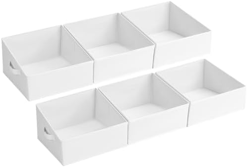 DIMJ Closet Storage Bins 6 Pack - Fabric Trapezoid Organizer Bin, Foldable Storage Baskets for Shelves, Closet Shelf Organizer, Clothing Storage Box for Toys, Books, Towel, Clothes, White by DiMJ