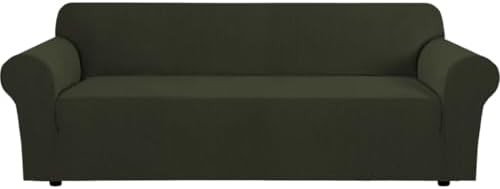 H.VERSAILTEX Stretch Sofa Covers for 3 Cushion Couch Covers Sofa Slipcovers for Living Room Feature Thick Checked Jacquard Fabric with Elastic Bottom(X-Large Sofa 101"-110" Wide, Olive) by HVERSAILTEX