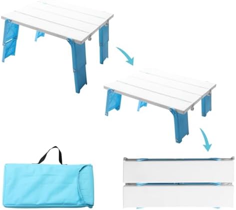 Modern-Depo 15.9"x14.2"x9.6" Large Portable Folding Beach Table for Sand Foldable Height Adjustable Side Table Desk for Camping Picnic BBQ with Carry Bag, Cyan by Modern-Depo