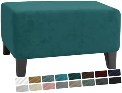 MAXIJIN Velvet Ottoman Cover Rectangular Stretch Square Ottoman Covers Slipcover Rectangle Washable Foot Stool Cover Thick Storage Protector with Elastic Bottom (Ottoman Large, Blackish Green) by MAXIJIN
