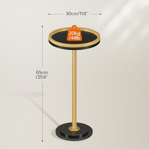 HOOBRO Small Round Side Table, Drink Table, Coffee Martini Table with Pedestal Accent for Small Spaces in Living Room, Bedroom, Sofa Couch, Black and Gold DB168BZ01 - Image 3