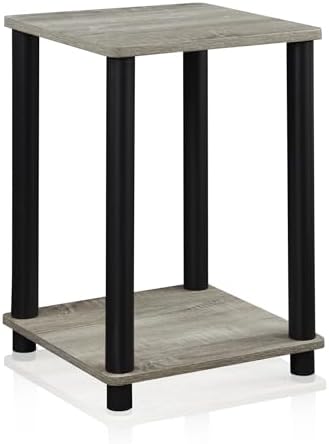 Furinno Modern Toolless 2-Tier Square Side Table, Open Shelf, Grey Oak - Image 5