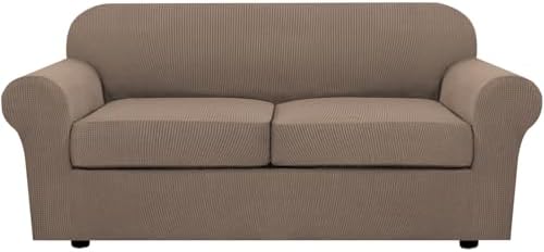 H.VERSAILTEX 3 Piece Stretch Sofa Covers for 2 Cushion Sofa Couch Covers for Living Room Sofa (Base Cover Plus 2 Seat Cushion Covers) Thicker Jacquard Fabric (Large Sofa, Macchiato) by HVERSAILTEX