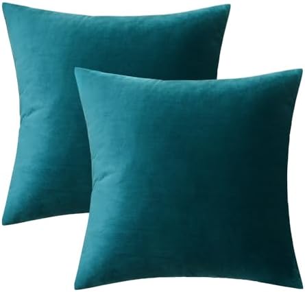 MIULEE 24x24 Inch Pack of 2 Euro Velvet Throw Pillow Covers Teal - Image 6