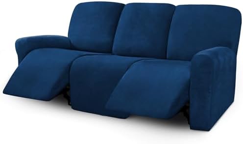 ULTICOR Velvet 8-Pieces Recliner Sofa Covers Stretch Reclining Couch Covers for 3 Cushion Reclining Sofa Slipcovers Furniture Covers Thick Soft Washable (3 Seater Recliner Cover, Navy) by ULTICOR