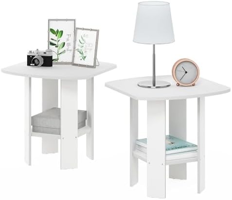 Furinno Simple Design Side Table Set of 2, 2-Tier Modern End Table with Soft Edges, Open Shelves Night Stand, Bedside Table, for Living Room, Bedroom, White by Furinno-FitsYourSpaceFitsYourBudget