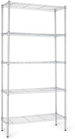 Amazon Basics 5-Shelf Adjustable Heavy Duty Steel Wire Rack, Space Saving Storage Shelving Organizer for Kitchen, Garage, No-Tool Assembly, 350 lbs Weight Capacity, 36" x 14" x 72", Chrome by AmazonBasics