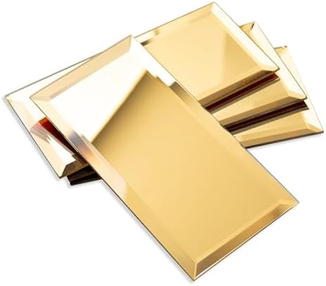 Diflart Peel and Stick Mirror Backsplash, Gold, 3x6 Inch, Beveled Mirror Subway Kitchen Bar Wall Tile (5 Sq.ft, 40 Pcs) by Diflart